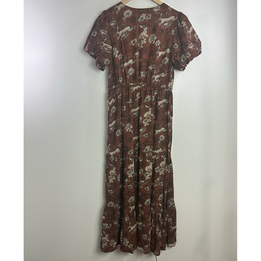 Cotton and Rye Jackalope Print Dress Maxi Size Large Ruffle Cottage Modest - Picture 4 of 10